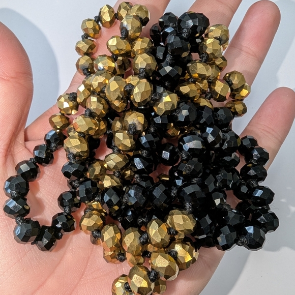 EVC BLACK & GOLD TONE CRYSTAL FLAPPER NECKLACE - Picture 3 of 3